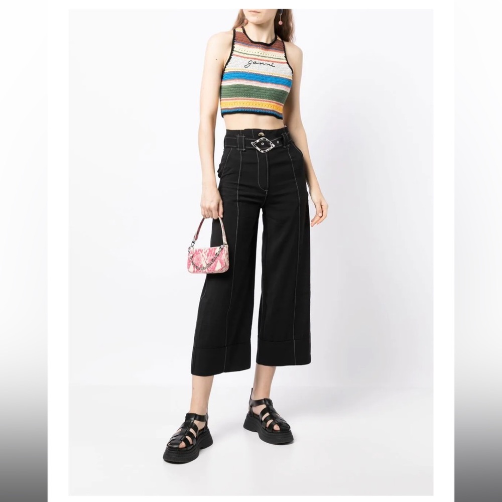 Ganni black wide legged cropped pants